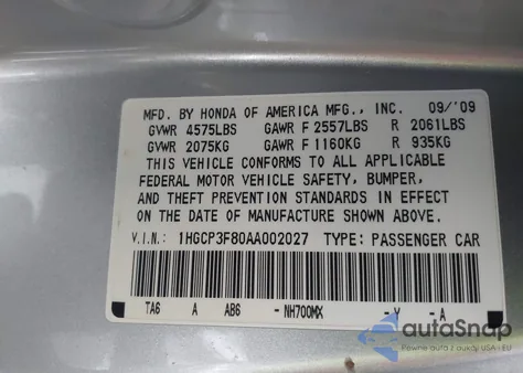 2010 Honda Accord 3.5 Ex-L from USA, damaged, VIN 1HGCP3F80AA002027